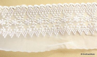 White Net Trim With Floral Embroidery, 10.5 cm wide - 041203L70